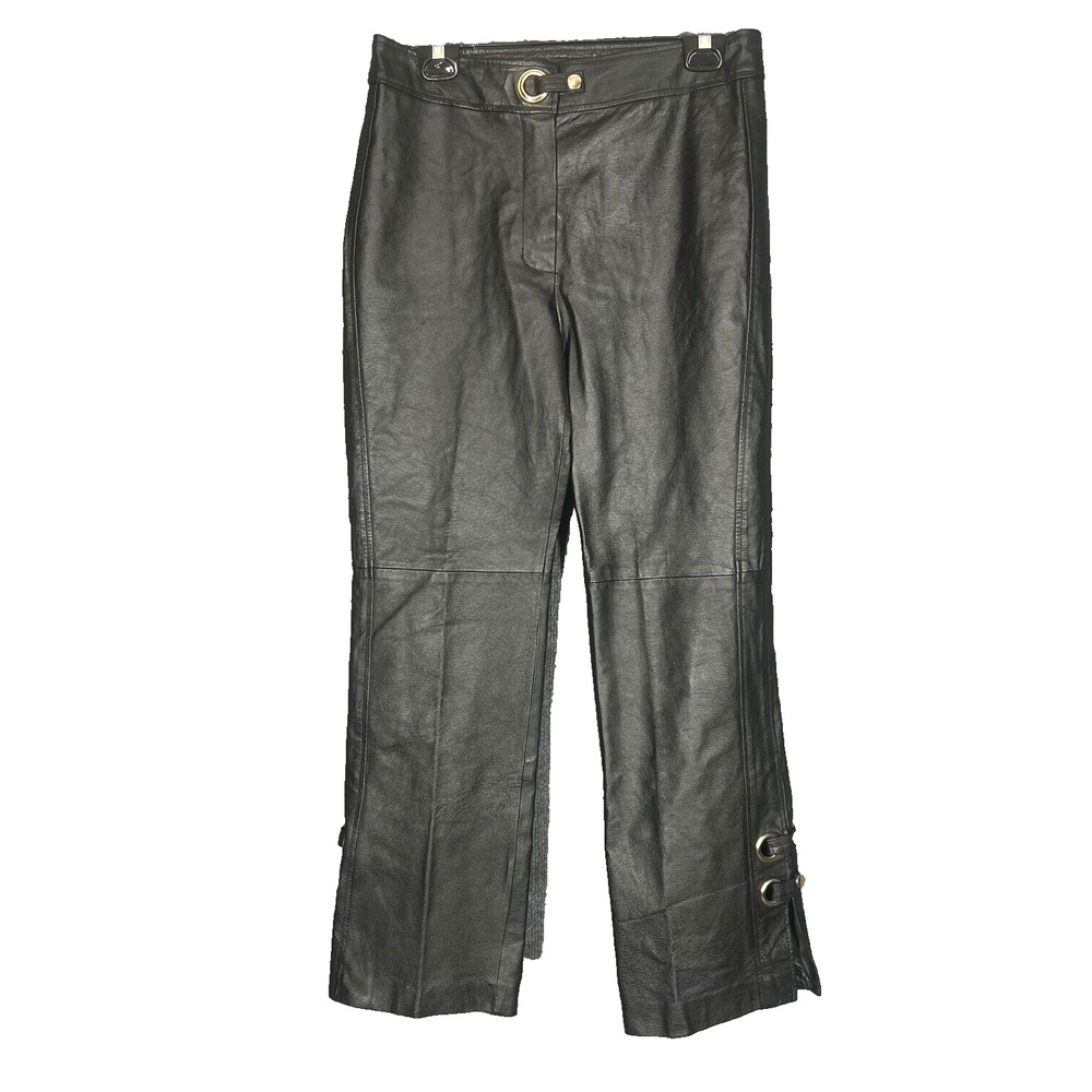 Metro Style Leather Pants Womens Sz 10 Black Genuine  Biker Lined Motorcycle